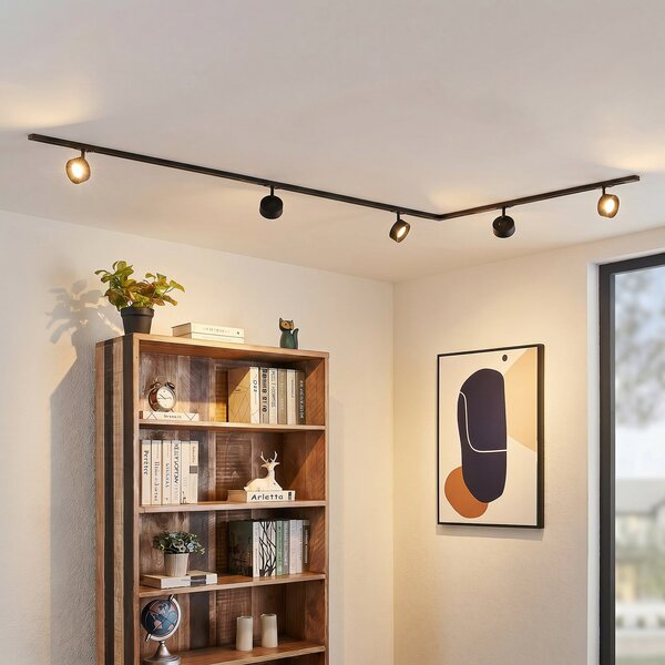 Lindby sistem tirnic Linaro, Ø 9,5 cm, 5-krilni, LED, črn, Črna, Študija / pisarna, Kovina, Sodobni