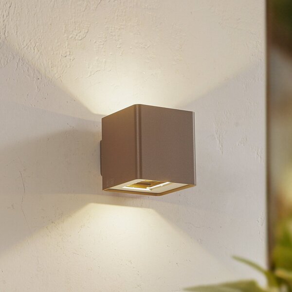 Lucande LED zunanja stenska svetilka Aaron, rjava, IP54, gor/dol, Rjava / rjasta, Aluminij, Sodobni