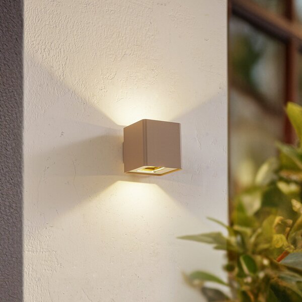 Lucande LED zunanja stenska svetilka Aaron, bež, IP54, gor/dol, Bež, Aluminij, Sodobni