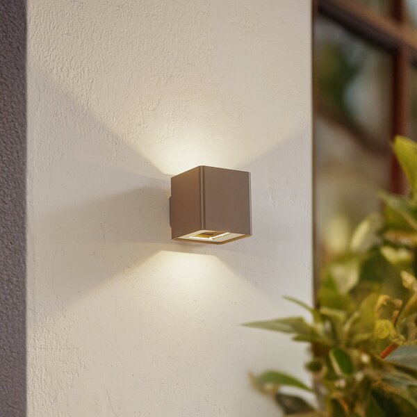 Lucande LED zunanja stenska svetilka Aaron, rjava, IP54, gor/dol, Rjava / rjasta, Aluminij, Sodobni