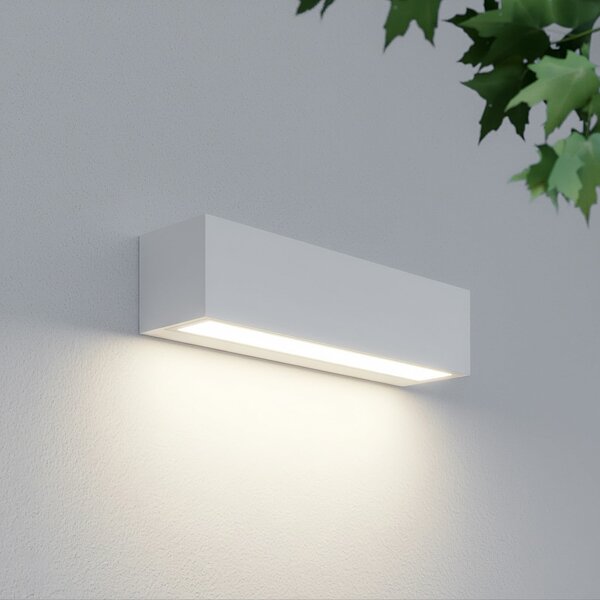 Lucande LED-stenna svetilka za zunanjo uporabo Lengo, 25 cm, bela, svetloba, Bela, Aluminij, Sodobni
