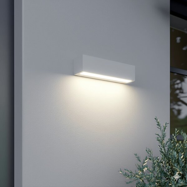 Lucande LED-stenna svetilka za zunanjo uporabo Lengo, 25 cm, bela, svetloba, Bela, Aluminij, Sodobni