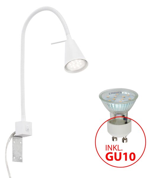 Briloner LED stenska svetilka Tuso, bela, montaža na steno, kovina, Bela, spalnica, Kovina, Sodobni