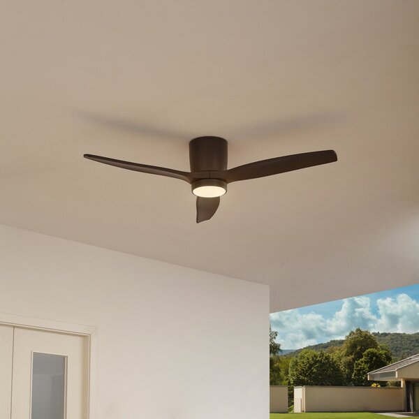 Lucande LED stropni ventilator Sorin, črn, DC, tih, IP44, Črna, Študija / pisarna, Kovina, Sodobni