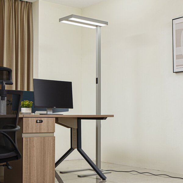 Arcchio LED-stojna svetilka Logan Ultra HCL CCT, srebrna, z možnostjo zatemnitve, zatemnjen, Kovinska, Študija / pisarna, Aluminij, Sodobni