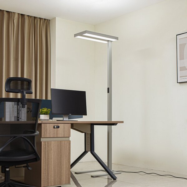 Arcchio LED-stojna svetilka Logan Ultra HCL CCT, srebrna, z možnostjo zatemnitve, zatemnjen, Kovinska, Študija / pisarna, Aluminij, Sodobni