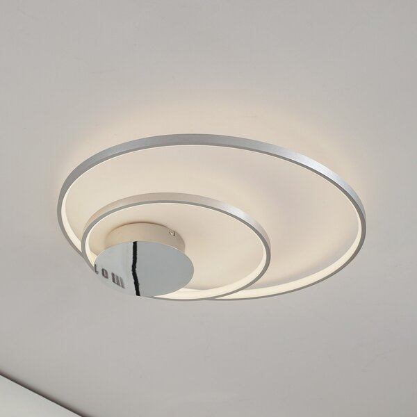 Lindby Nerwin LED stropna svetilka, 65 cm, okrogla, aluminij/krom, zatemnjen, Kovinska, Dnevna soba / jedilnica, Kovina, Sodobni, Okrogli neposredni strop