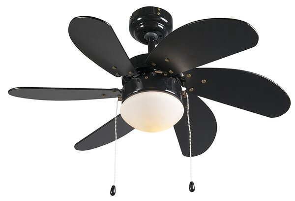 Stropni ventilator črn z lesnim potiskom 80 cm z vlečno vrvico - Fresh