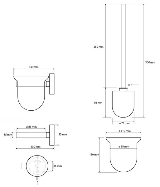 SAPHO XS301 X-Steel stenska straniščna krtača,brušeno nerjavno jeklo