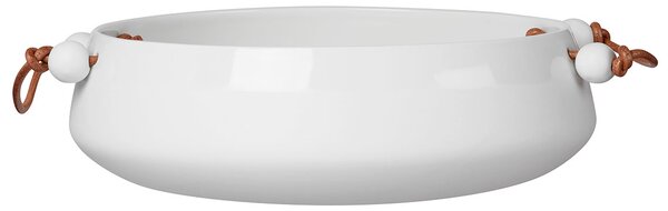 Bela porcelanasta skleda z usnjenim ročajem