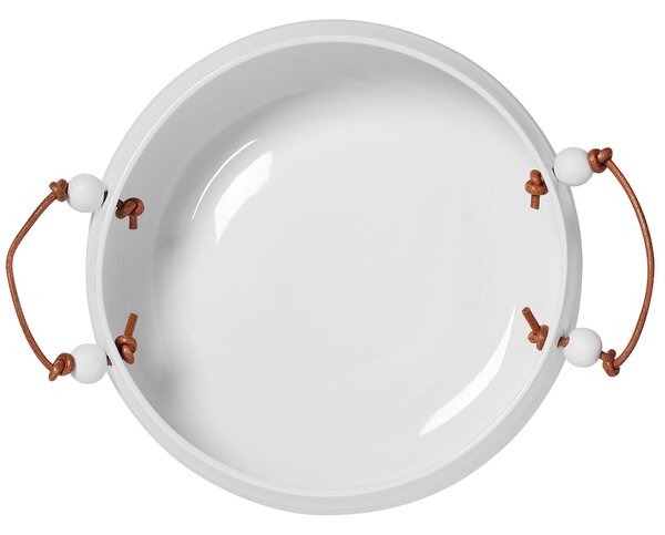 Bela porcelanasta skleda z usnjenim ročajem