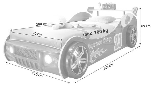 XXXL Postelja V Dizajnu Avta Energy, Modra, 90x200