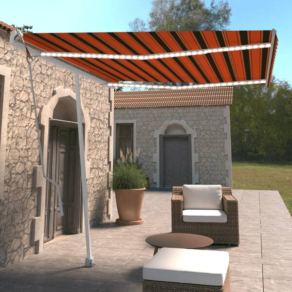 VidaXL Avtomatska tenda LED + senzor 300x250 cm oranžna/rjava