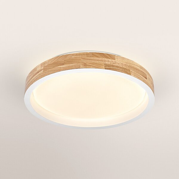 OSRAM LED-stropna svetilka ORBIS MARIANO, les/bela, Ø 41 cm, z možnostjo, zatemnjen, Les, Dnevna soba / jedilnica, Kovina, Sodobni