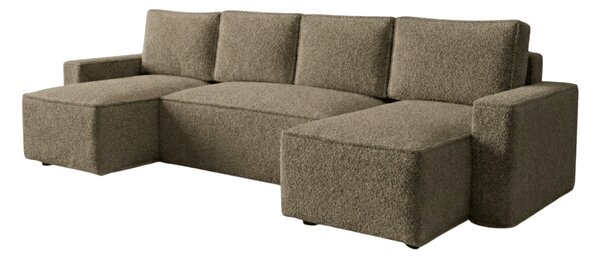 Temno bež raztegljiva sedežna garnitura v obliki U SMART BOUCLE, 303x143 cm