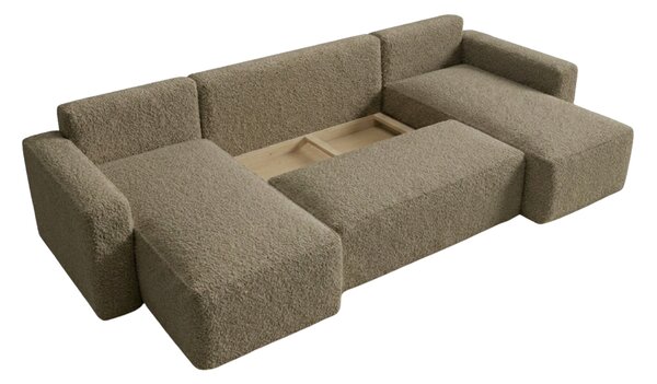 Temno bež raztegljiva sedežna garnitura v obliki U SMART BOUCLE, 303x143 cm