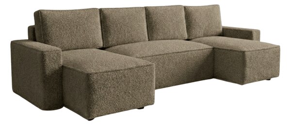 Temno bež raztegljiva sedežna garnitura v obliki U SMART BOUCLE, 303x143 cm