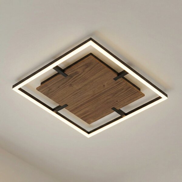 Lucande LED-stropna svetilka Vectra, 50 x cm, les, z možnostjo zatemnitve, zatemnjen, Les, Dnevna soba / jedilnica, Plastika, Sodobni