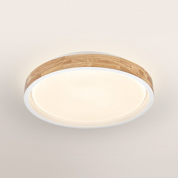 OSRAM LED-stropna svetilka ORBIS MARIANO, les/bela, Ø 51 cm, z možnostjo, zatemnjen, Les, Dnevna soba / jedilnica, Kovina, Sodobni