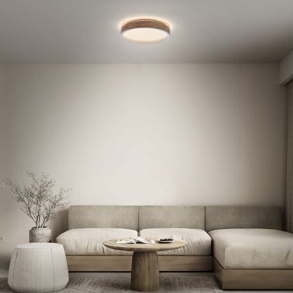 OSRAM LED-stropna svetilka ORBIS MARIANO, les/bela, Ø 51 cm, z možnostjo, zatemnjen, Les, Dnevna soba / jedilnica, Kovina, Sodobni