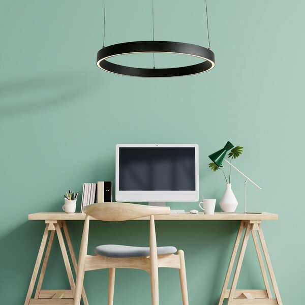 Searchlight LED-visoka svetilka Layla, črna, Ø 64 cm CCT, nastavljiva višina, zatemnjen, Črna, Dnevna soba / jedilnica, Kovina, Sodobni