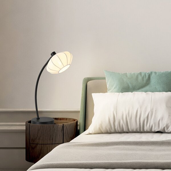 Searchlight Namizna svetilka Radiant, črno-bela, višina 48 cm, kovina/tkanina, Črna, Dnevna soba / jedilnica, Kovina