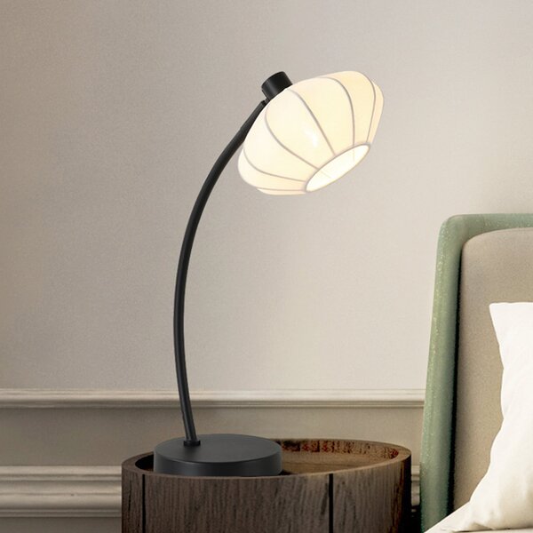 Searchlight Namizna svetilka Radiant, črno-bela, višina 48 cm, kovina/tkanina, Črna, Dnevna soba / jedilnica, Kovina