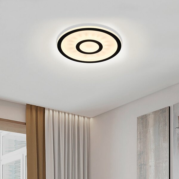 Searchlight LED-stropna svetilka Roundel, bela/črna, Ø 35 cm, železo/akril, zatemnjen, Bela, Dnevna soba / jedilnica, Kovina, Sodobni