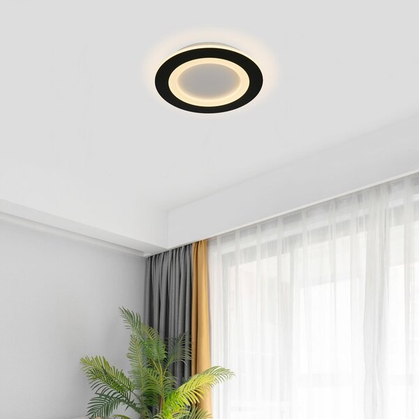 Searchlight LED-stropna svetilka Ringo, premer 39 cm, črno-bela, železo/akril, CCT, zatemnjen, Črna, Dnevna soba / jedilnica, Kovina, Sodobni