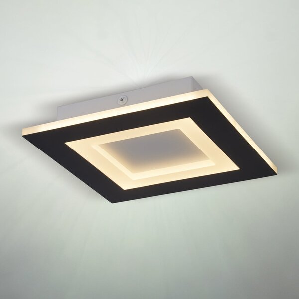 Searchlight LED-stropna svetilka Squary, dolžina 39 cm, črno-belo železo, CCT, zatemnjen, Črna, Dnevna soba / jedilnica, Kovina, Sodobni