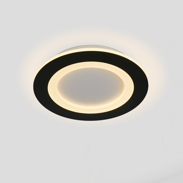 Searchlight LED-stropna svetilka Ringo, premer 39 cm, črno-bela, železo/akril, CCT, zatemnjen, Črna, Dnevna soba / jedilnica, Kovina, Sodobni