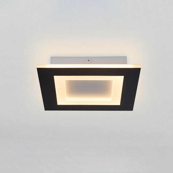 Searchlight LED-stropna svetilka Squary, dolžina 25 cm, črno-belo železo, CCT, zatemnjen, Črna, Dnevna soba / jedilnica, Kovina, Sodobni