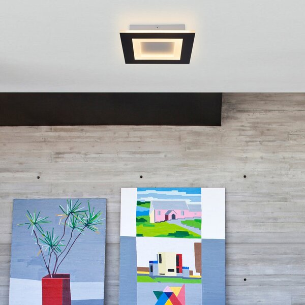 Searchlight LED-stropna svetilka Squary, dolžina 25 cm, črno-belo železo, CCT, zatemnjen, Črna, Dnevna soba / jedilnica, Kovina, Sodobni