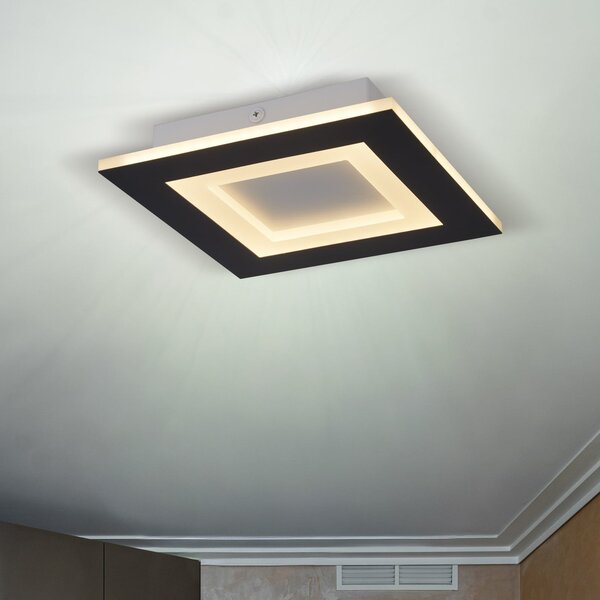 Searchlight LED-stropna svetilka Squary, dolžina 39 cm, črno-belo železo, CCT, zatemnjen, Črna, Dnevna soba / jedilnica, Kovina, Sodobni