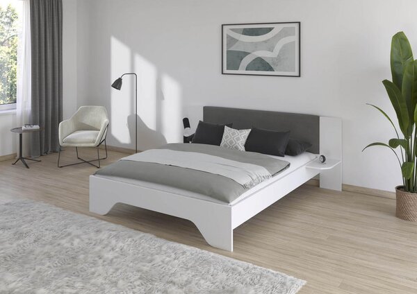 POSTELJNA GARNITURA 160 cm x 200 cm , tekstil, leseni material bela, temno siva
