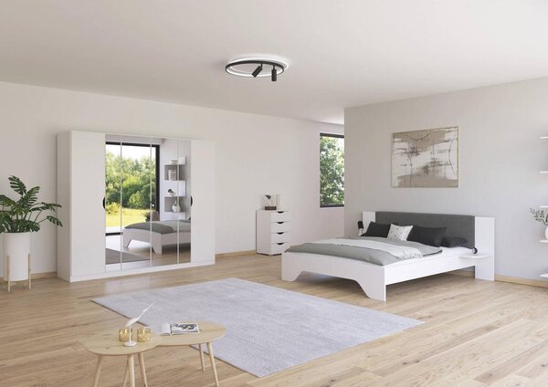 POSTELJNA GARNITURA 160 cm x 200 cm , tekstil, leseni material bela, temno siva