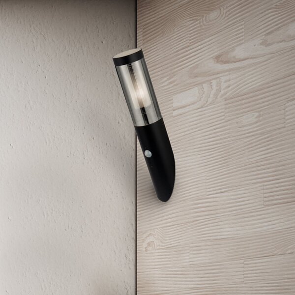 Searchlight Zunanja stenska svetilka Batton, višina 40 cm, črna/dimno siva, senzor, Črna, Aluminij, Sodobni