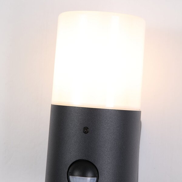 Searchlight Zunanja stenska svetilka Cannes, višina 17 cm, črno-bela, 1-žarilna, s senzorjem, Črna, Aluminij, Sodobni