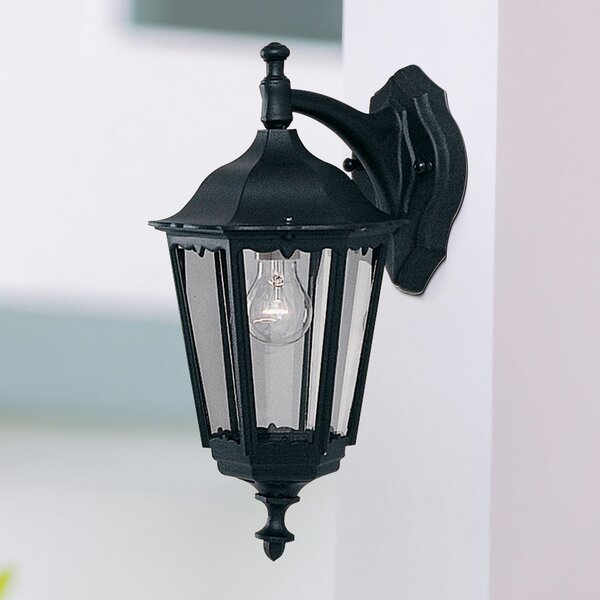 Searchlight Zunanja stenska svetilka Alex, višina 44 cm, črna/prozorna, kovina/steklo, Črna, Aluminij, Antični, Svetilka