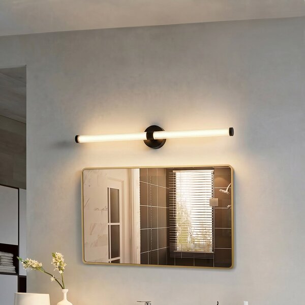 Lucande LED stenska svetilka Melisa, črna, 90 cm, CCT, IP44, Črna, Kopalnica, Steklo, Sodobni