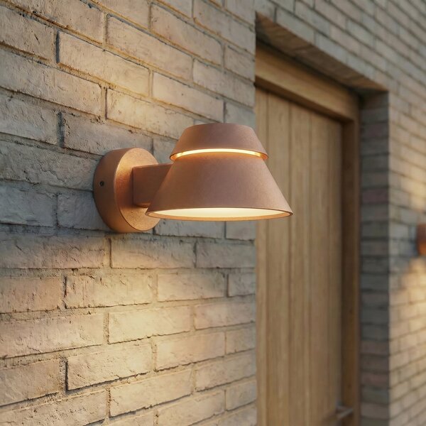 Lucande LED-stenna svetilka za zunanjo uporabo Moena, rjava, kovinska, IP44, Rjava / rjasta, Aluminij, Sodobni