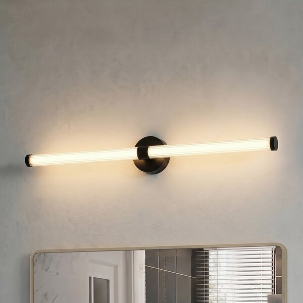 Lucande LED stenska svetilka Melisa, črna, 90 cm, CCT, IP44, Črna, Kopalnica, Steklo, Sodobni