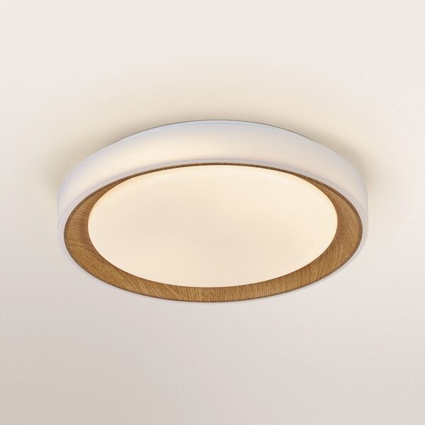 OSRAM LED-stropna svetilka ORBIS GLORIE, bela/les, Ø 40 cm, clickdim, zatemnjen, Bela, Dnevna soba / jedilnica, Kovina, Sodobni