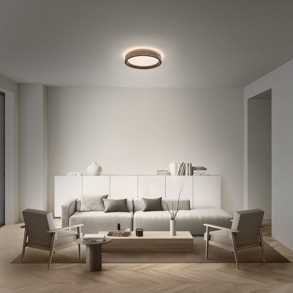 OSRAM LED-stropna svetilka ORBIS MARIANO les/črna Ø 41 cm z možnostjo zatemnitve, zatemnjen, Les, Dnevna soba / jedilnica, Kovina, Sodobni