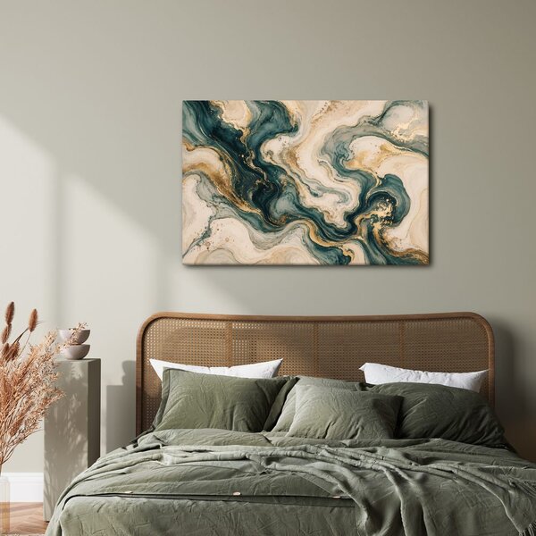 Slika abstraktni turkizni marmor z zlatom