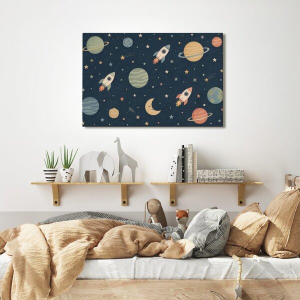 Slika vesele rakete med planeti