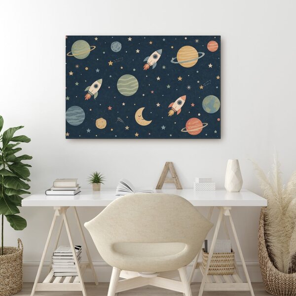 Slika vesele rakete med planeti