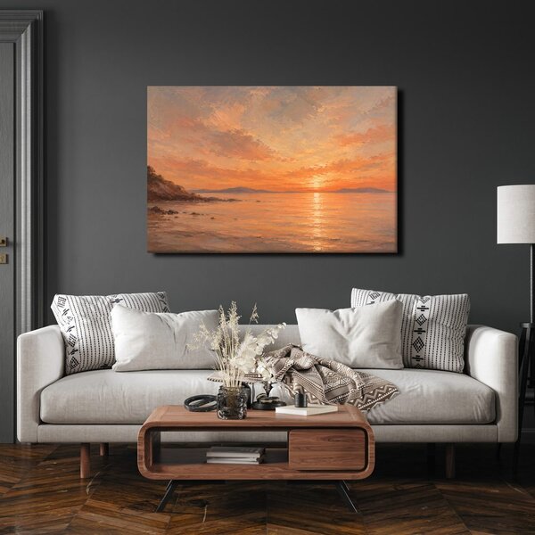 Slika oranžen sončni zahod nad morjem