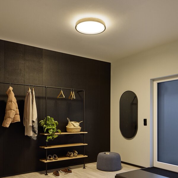 OSRAM LED-stropna svetilka ORBIS MARIANO les/črna Ø 51 cm z možnostjo zatemnitve, zatemnjen, Les, Dnevna soba / jedilnica, Kovina, Sodobni