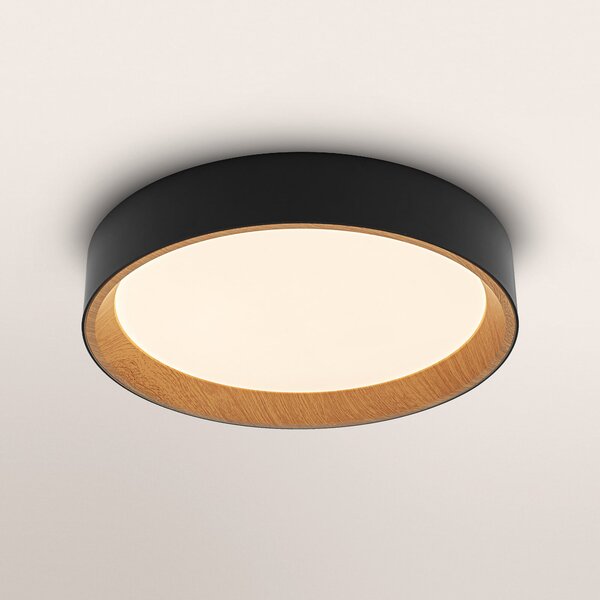 OSRAM LED-stropna svetilka ORBIS LARIOS, črna/lesena, premer 39 cm, z možnostjo, zatemnjen, Črna, Dnevna soba / jedilnica, Kovina, Sodobni